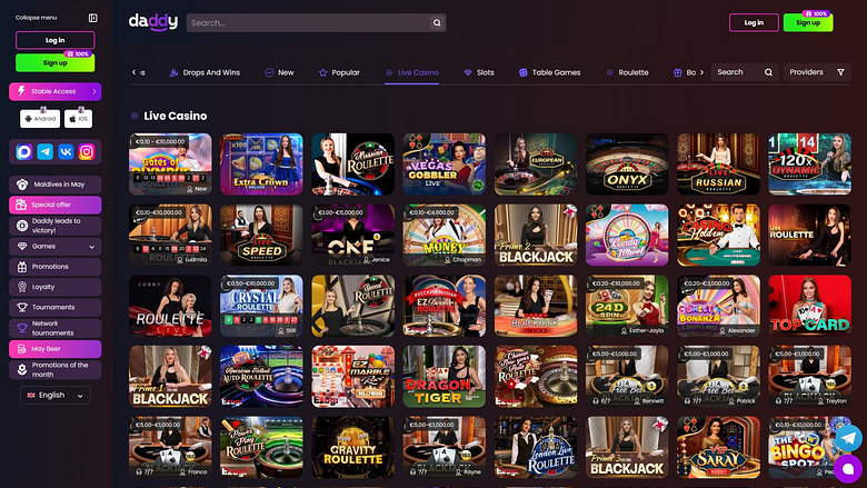 Daddy Casino — изображение для рабочего стола с живым дилером