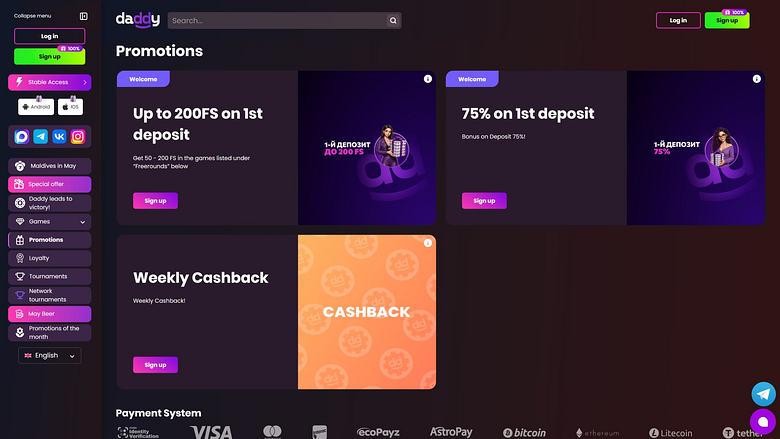 Рекламные изображения для рабочего стола Daddy Casino