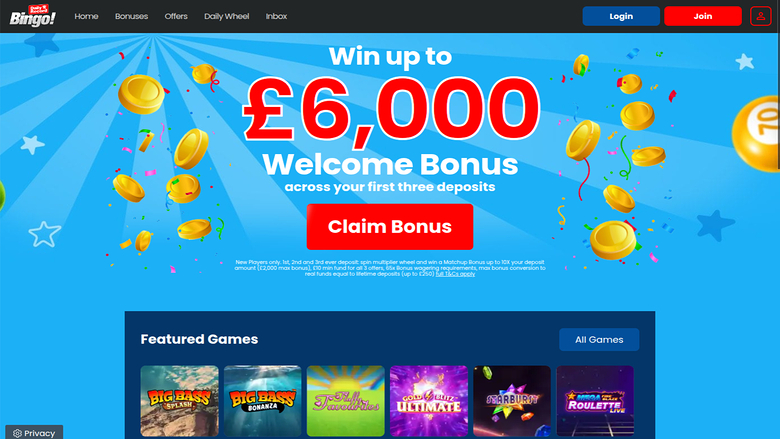 Page d’accueil du Daily Record Bingo Version de bureau