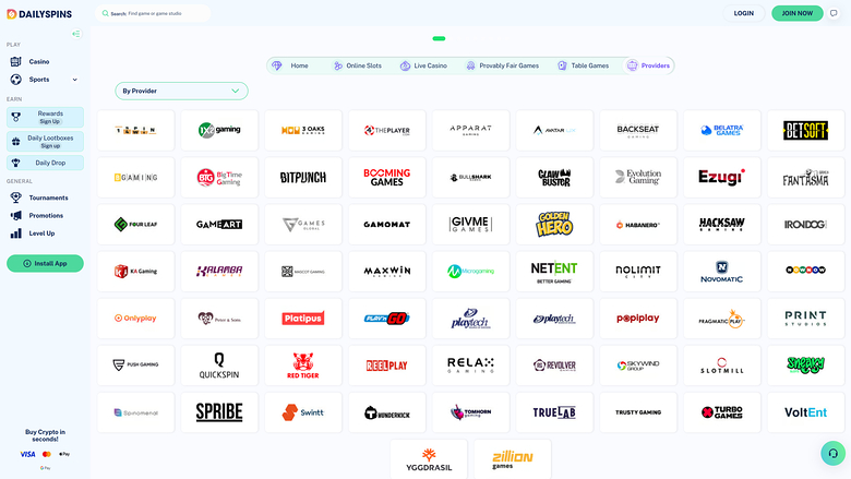 Desarrolladores de juegos de DailySpins Casino Versión de escritorio
