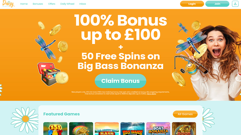 Pagina iniziale del Daisy Slots Versione desktop