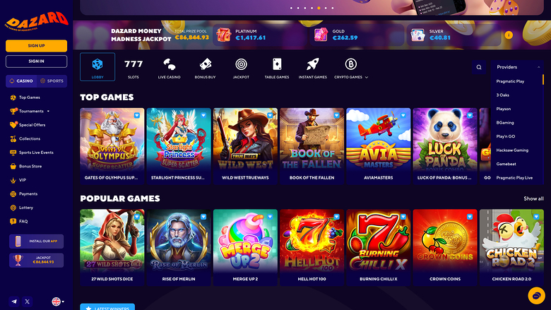 Développeurs de jeux du Dazard Casino Version de bureau