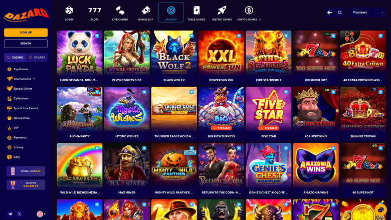 Jackpot du Dazard Casino Version de bureau