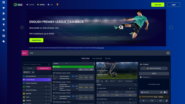 Sports du Dazzle Casino Version de bureau