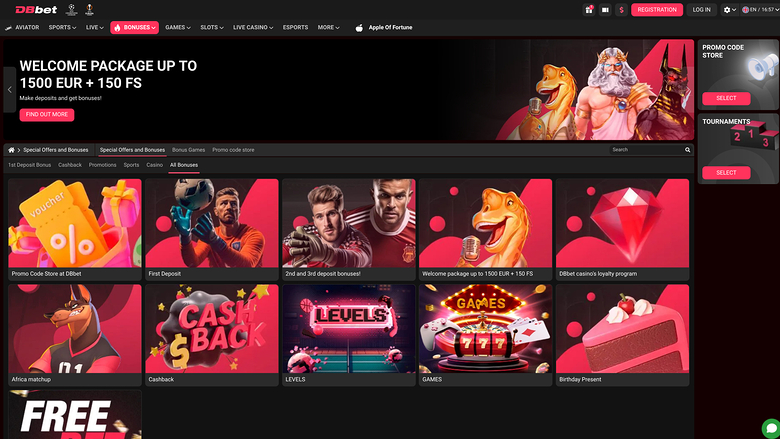 Promotions sur ordinateur de bureau du casino Dbbet