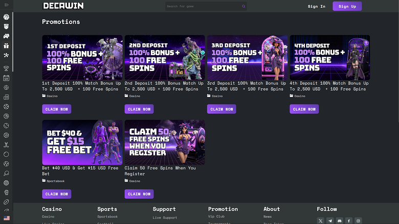 Promotions du casino Decawin