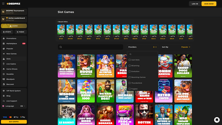 Développeurs de jeux du Dedprz Casino Version de bureau