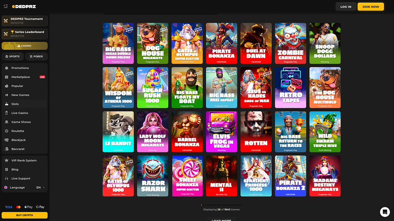 Jeux du Dedprz Casino Version de bureau