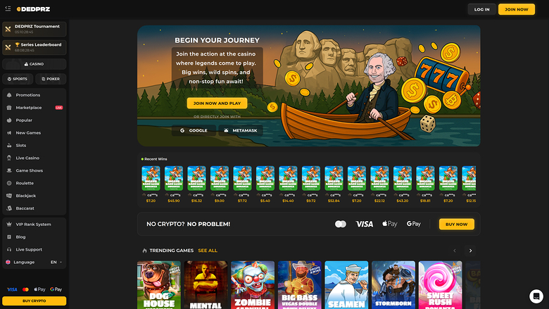 Page d’accueil du Dedprz Casino Version de bureau