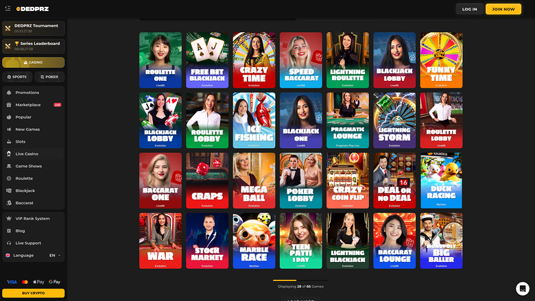 Croupier en direct du Dedprz Casino Version de bureau