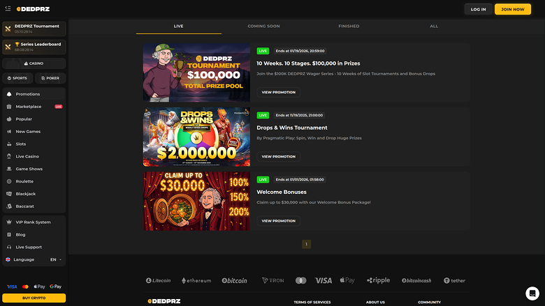 Promotions du Dedprz Casino Version de bureau