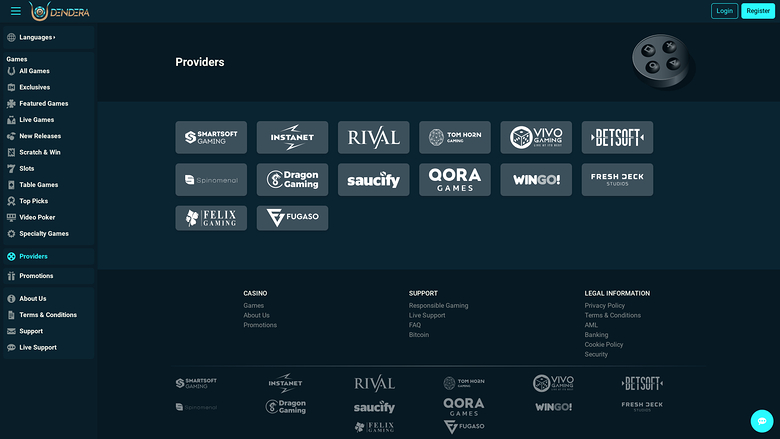 Développeurs de jeux du Dendera Casino Version de bureau