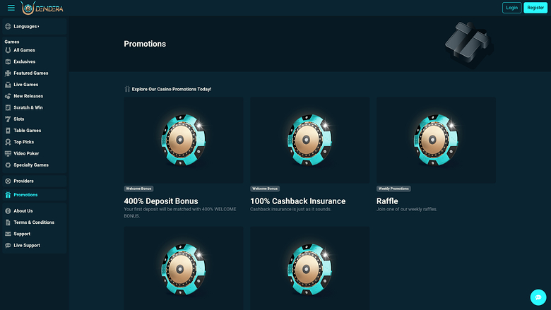 Promotions du Dendera Casino Version de bureau