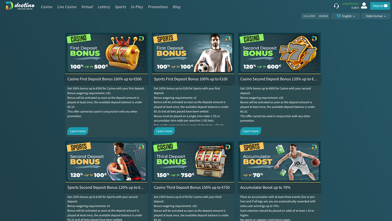 Promociones de Destinobet Casino Escritorio