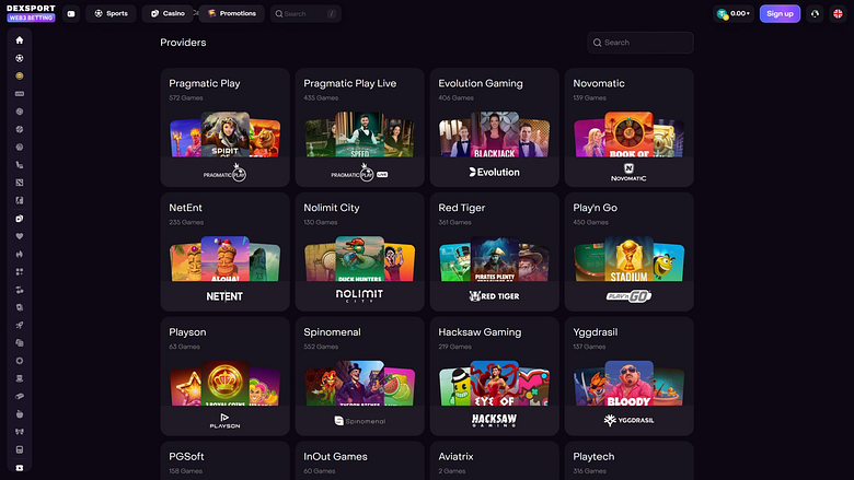 Dexsport Casino Desktop-Hintergrundbild – Spieleentwickler