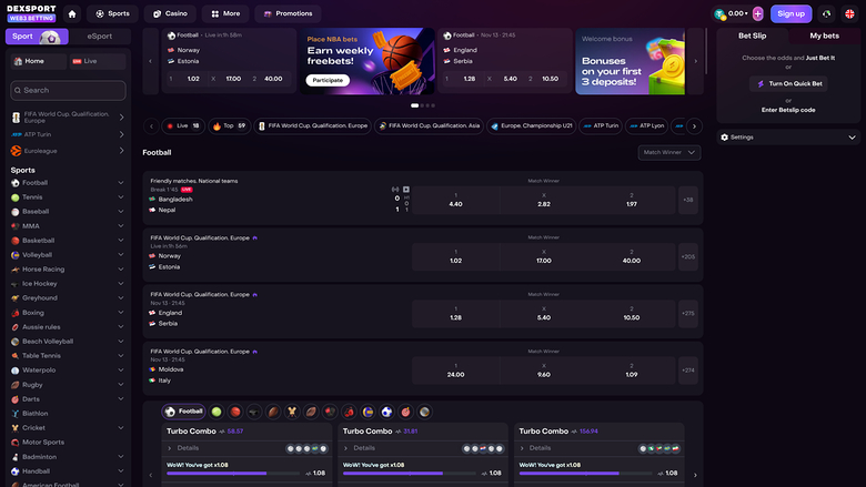 Sport dal vivo del casinò Dexsport Desktop