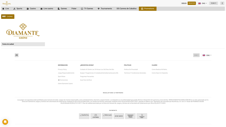 Promociones de Diamante Casino Escritorio