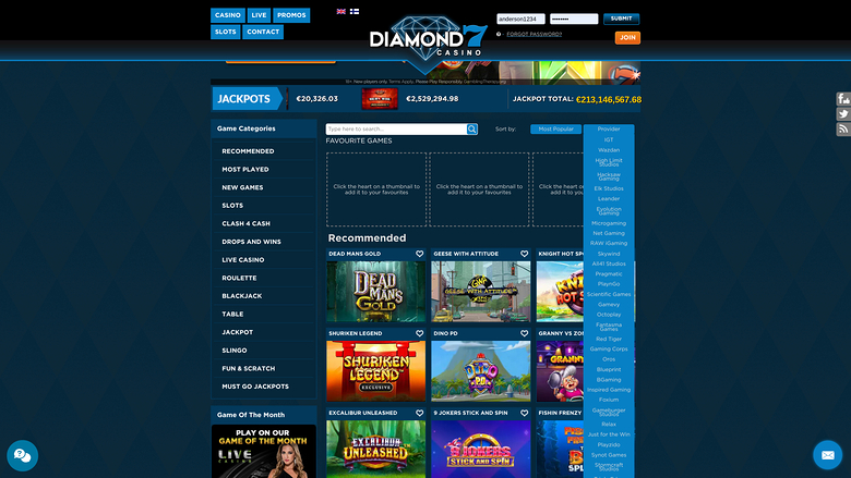 Développeurs de jeux du casino Diamond7 Ordinateur de bureau