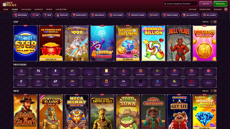 Pagina dei giochi del casinò DicePalace