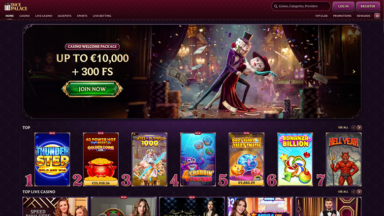 Pagina iniziale del casinò DicePalace
