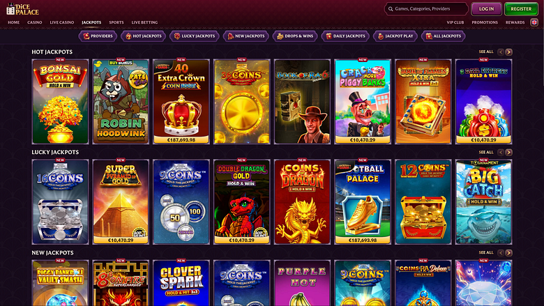 Pagina dei jackpot del casinò DicePalace