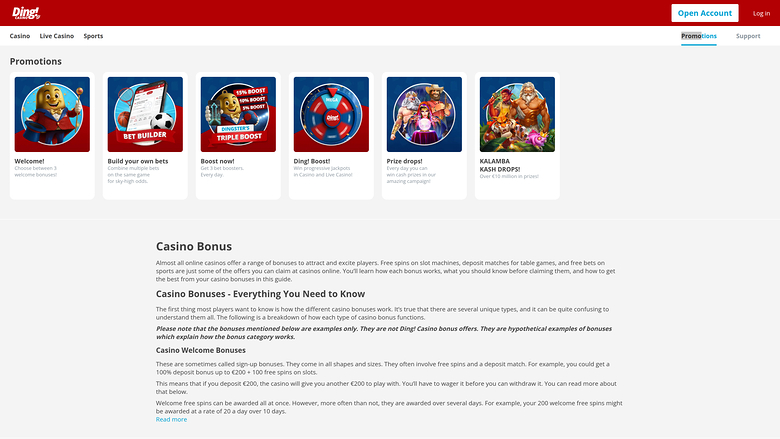 Promotios del casinò Ding Desktop