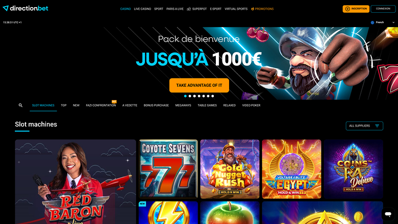 Page d’accueil du casino Directionbet Ordinateur de bureau
