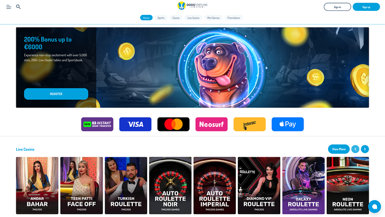 Página de inicio de DogsFortune Casino Escritorio