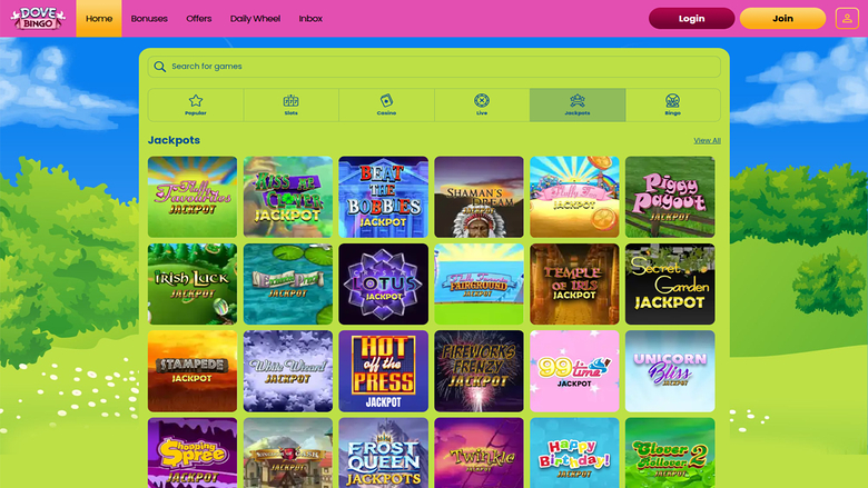 Jackpot Dove Bingo Casino Desktop