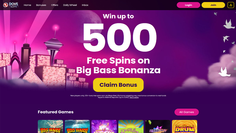 Página de inicio de Dove Slots Casino Escritorio