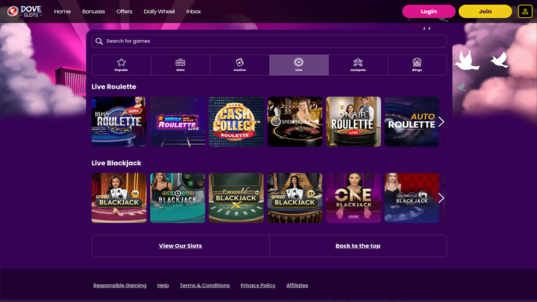 Crupier en vivo de Dove Slots Casino Escritorio