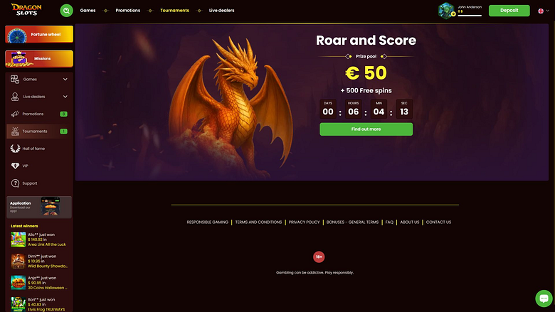 Турниры DragonSlots Casino для настольных компьютеров
