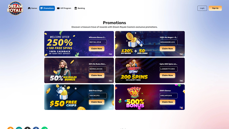 Promotions du casino Dream Royale (version ordinateur)