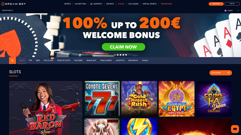 Page d'accueil Dream.bet (version ordinateur)