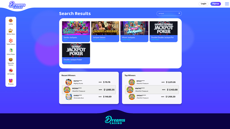 Dreams Casino Jackpot Desktop