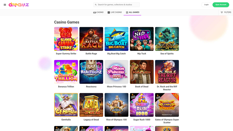 Jeux de casino Dreamz sur ordinateur