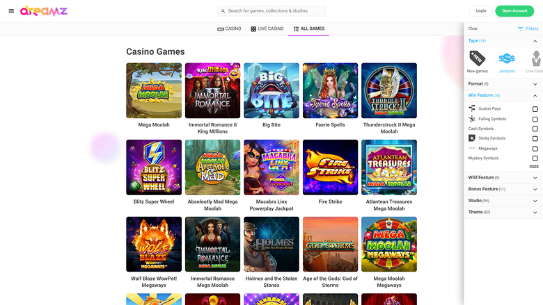 Jackpot du casino Dreamz sur ordinateur