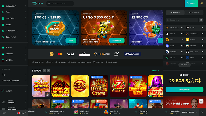 Drip Casino Homepage Desktop