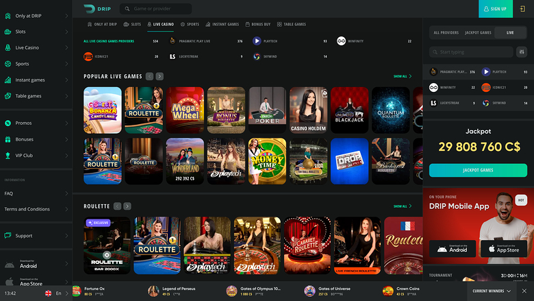 Drip Casino Live Dealer Desktop
