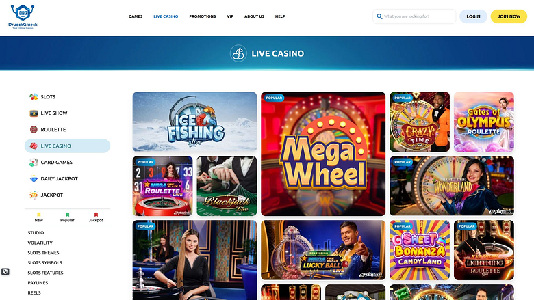 Image de bureau du casino DrueckGlueck avec croupier en direct