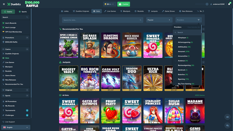 Développeurs de jeux du casino Duelbits Desktop