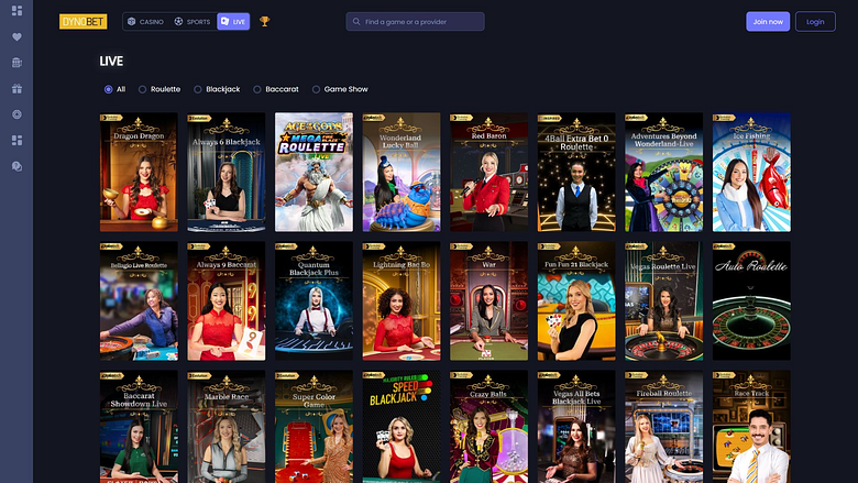 Image de bureau du casino Dynobet avec croupier en direct