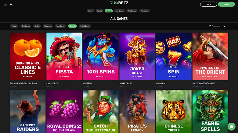 Jackpot de Duobetz Casino para escritorio