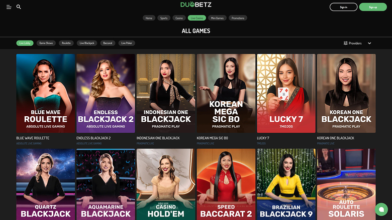 Casino Duobetz con crupier en vivo para escritorio