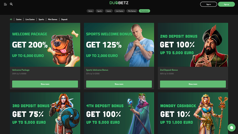 Promociones del Casino Duobetz para escritorio