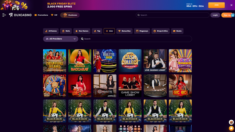 Dux Casino Live Dealer sur ordinateur