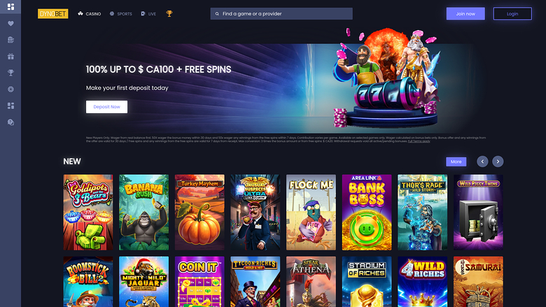 Dynobet Casino Homepage Desktop