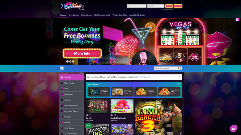 Page d’accueil Eddy Vegas version bureau