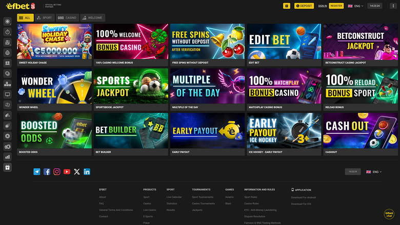 Efbet-Aktionen Desktop