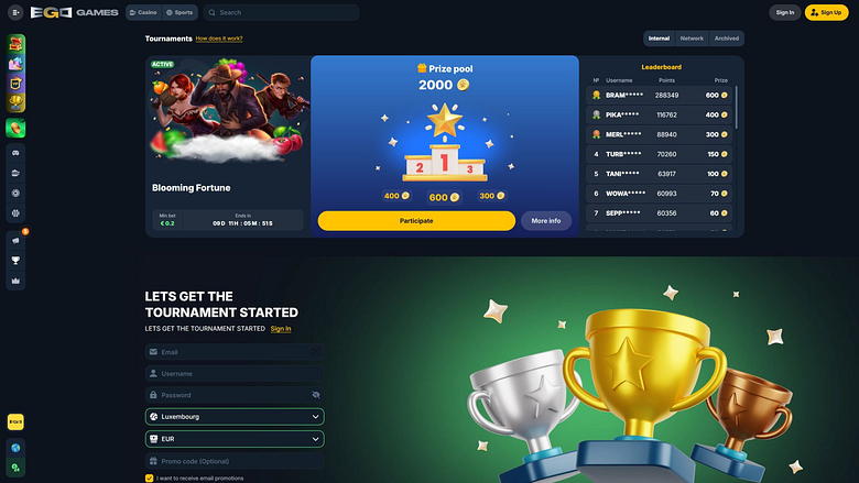 Турниры по казино Ego Games для настольных компьютеров